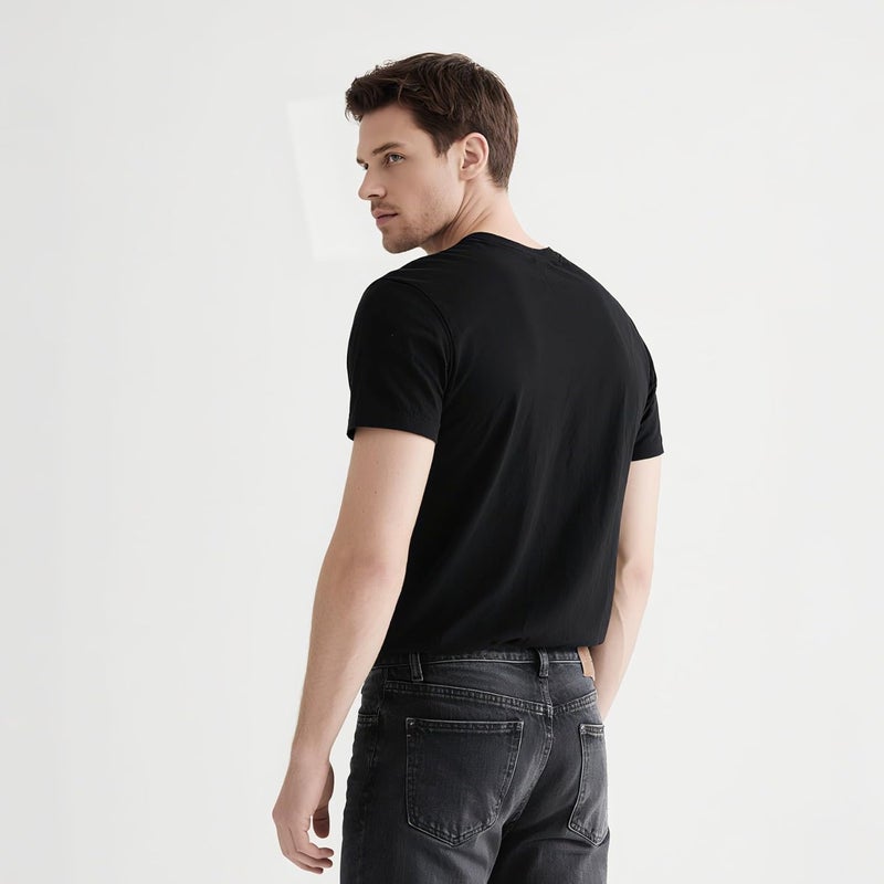 ORJ 2 Pack Black t Shirts Crew Neck Short Sleeve Men's Undershirt Plain Polyester tee Bulk Stretch Soft Tees - Image 4